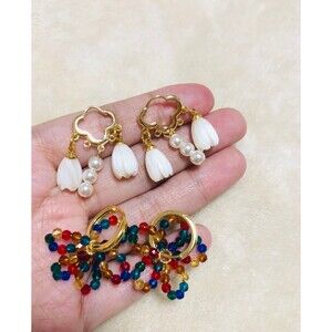 Handmade Bohemian Multi-Color Beaded Cluster Hoops